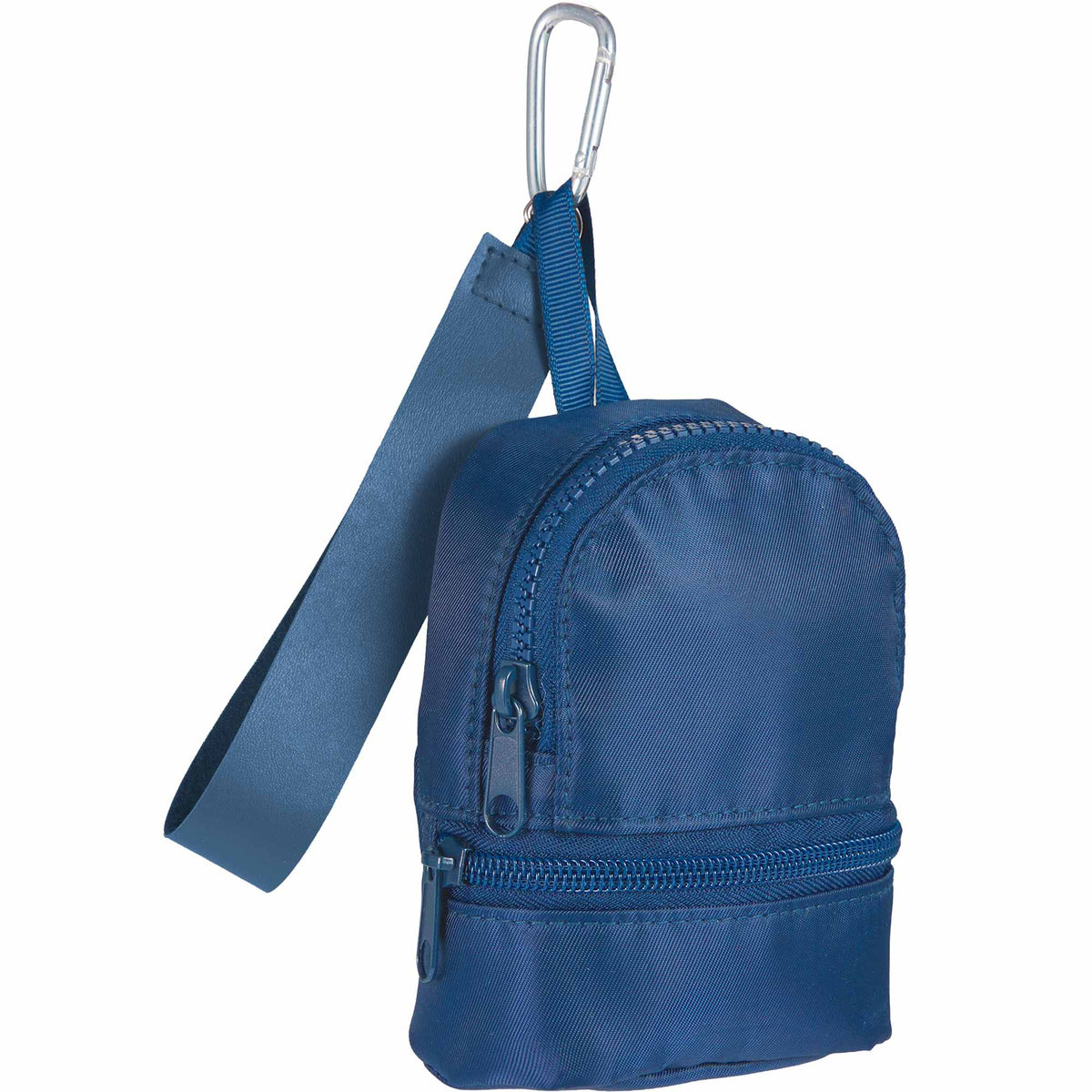 Mini Backpack Bag Charm with Two Zip Pockets Transfer - Blue - Right Angle