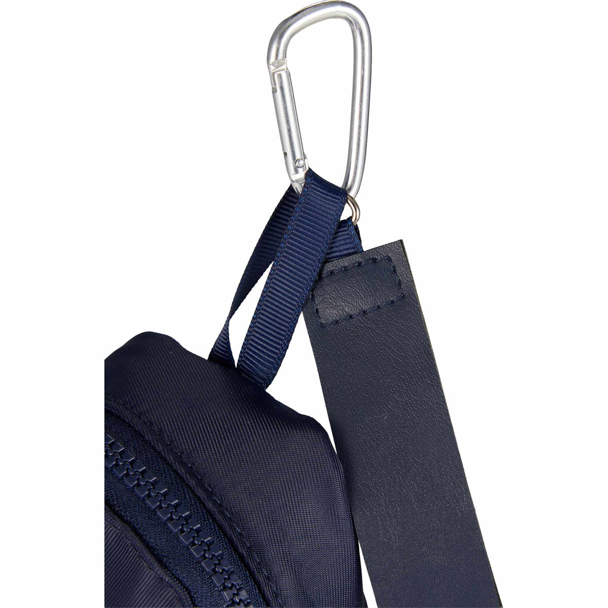 Mini Backpack Bag Charm with Two Zip Pockets Transfer - Navy - Carabiner