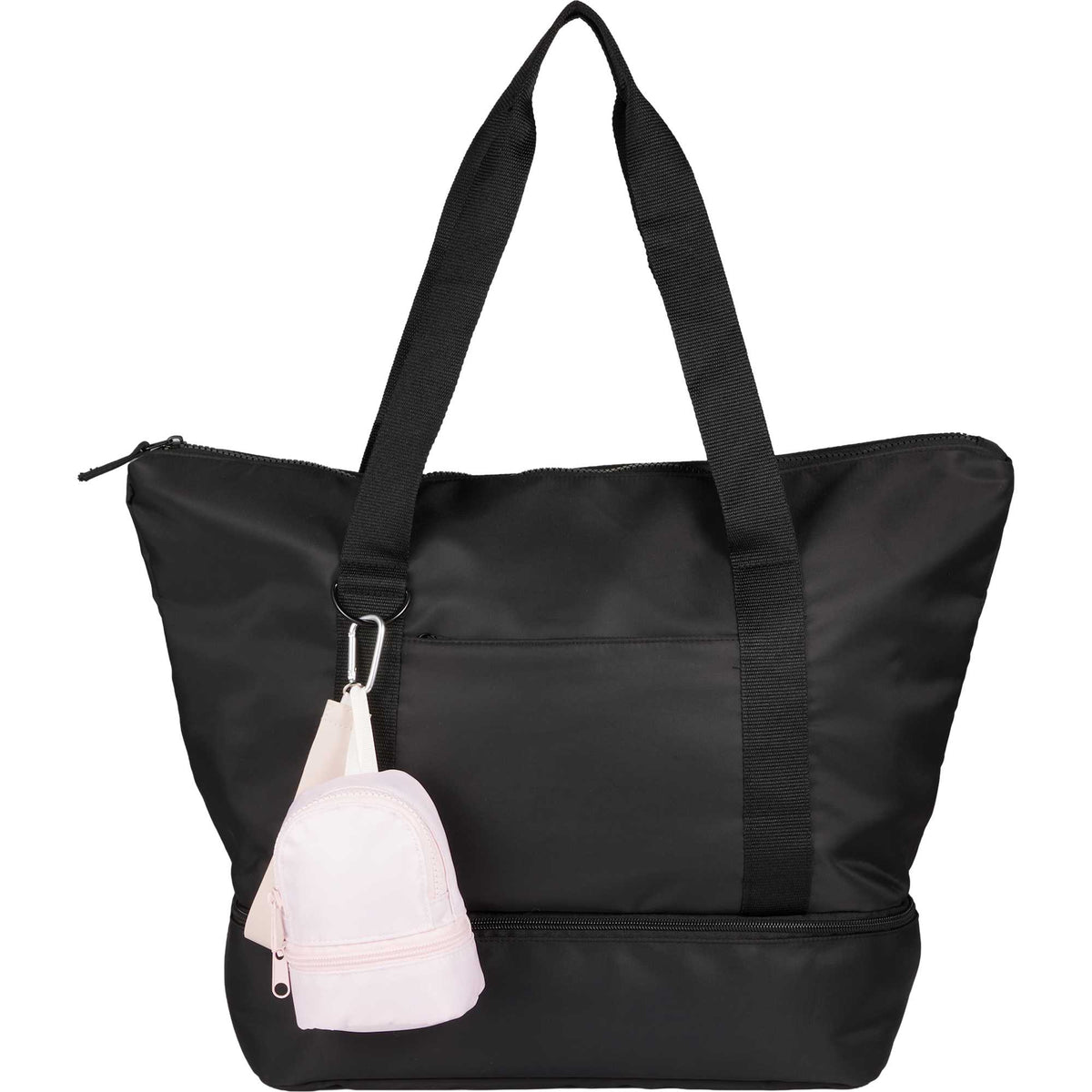 Mini Backpack Bag Charm with Two Zip Pockets Transfer - Pink - Front Scale