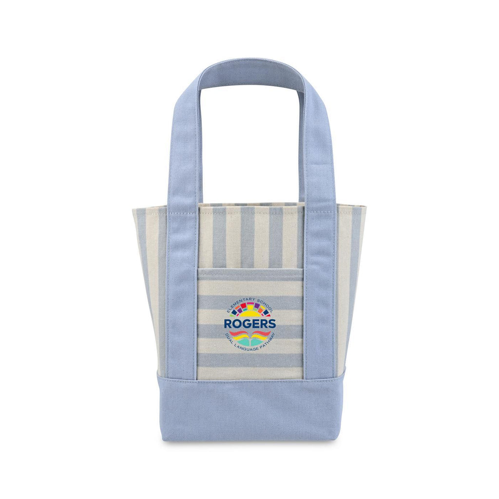 Mini Canvas Tote with Front Stash Pocket - Blue Stripe - View 1