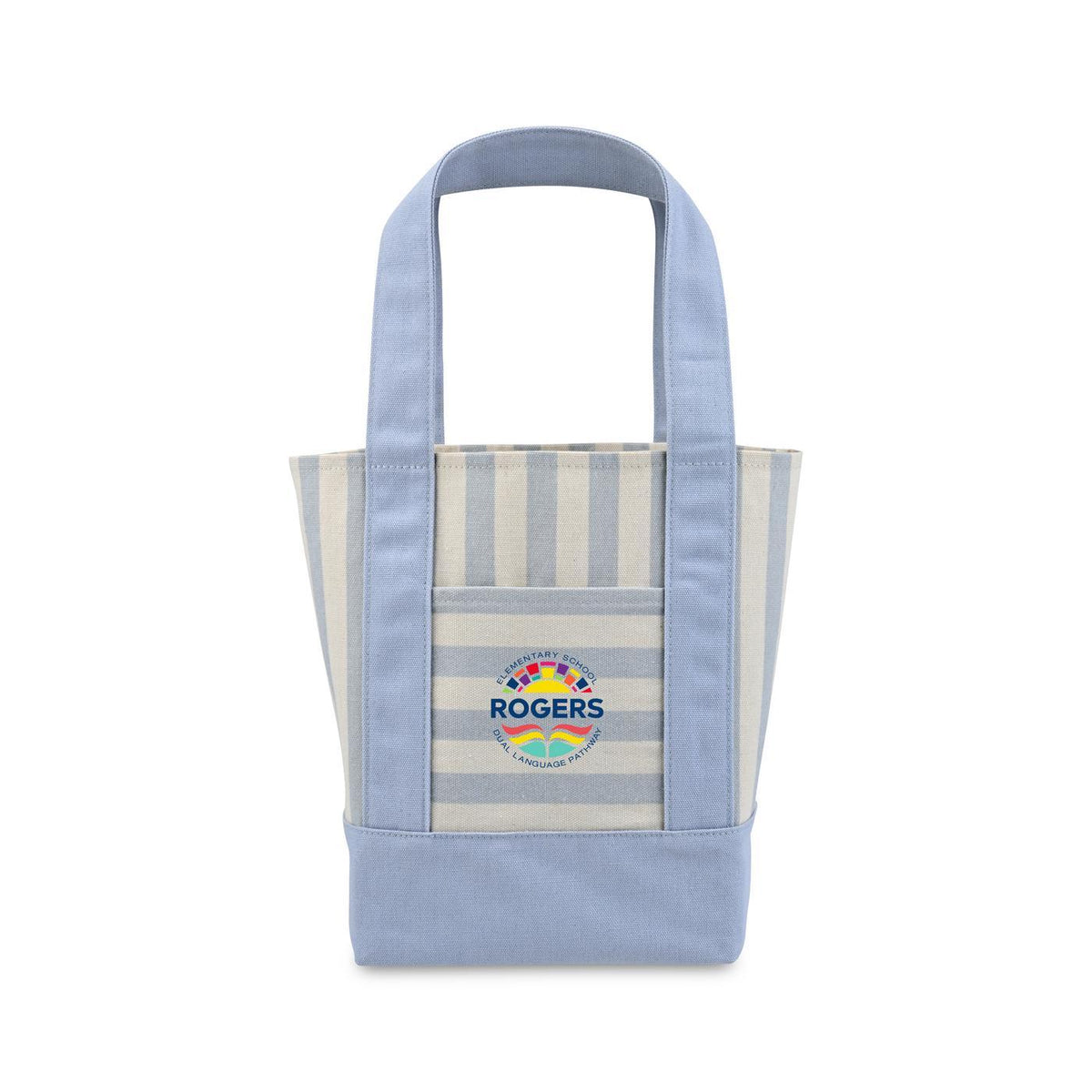 Mini Canvas Tote with Front Stash Pocket - Blue Stripe - View 1