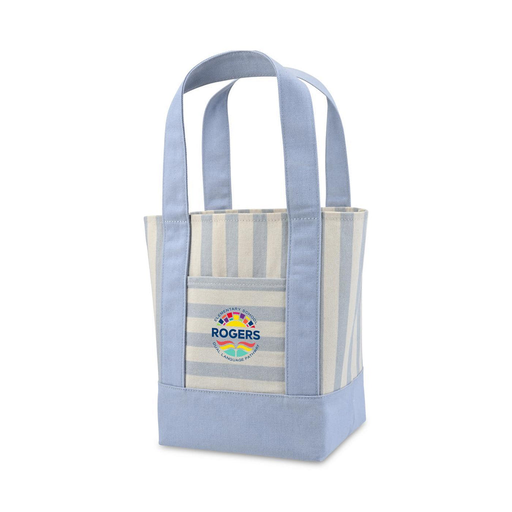Mini Canvas Tote with Front Stash Pocket - Blue Stripe - View 2