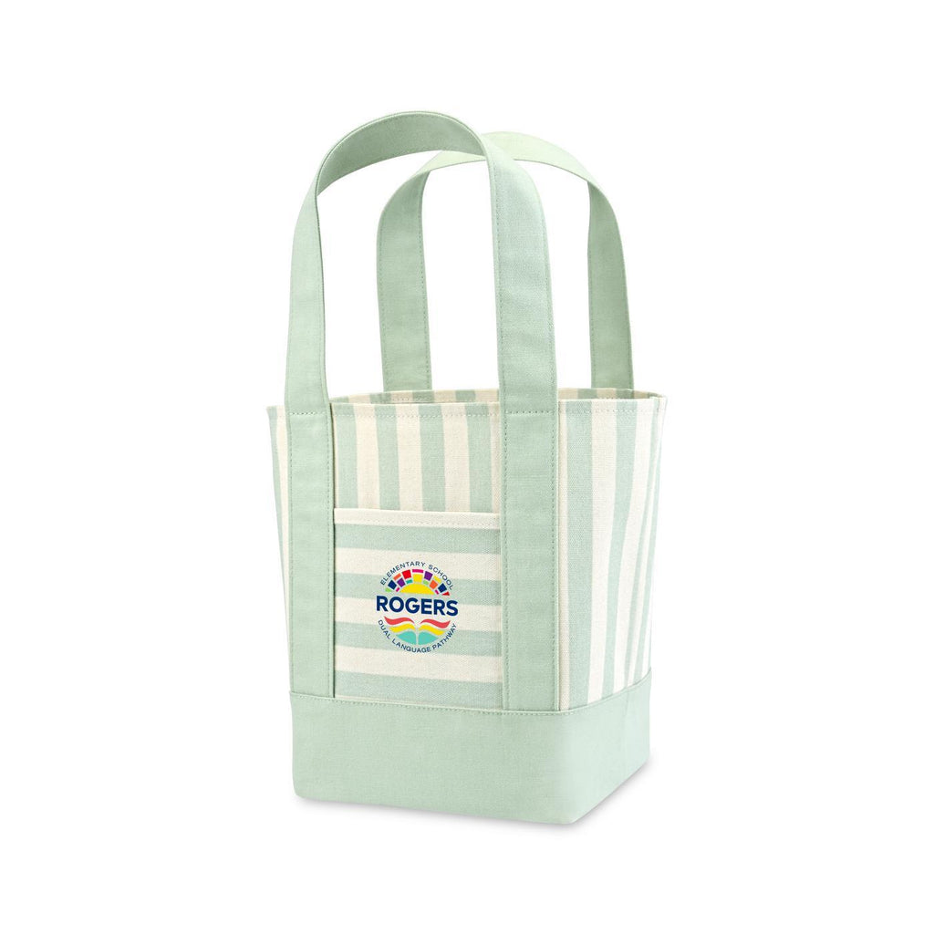 Mini Canvas Tote with Front Stash Pocket - Green Stripe - View 2