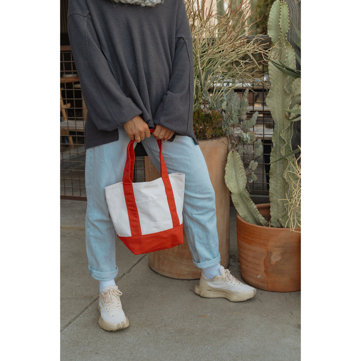 Mini Canvas Tote with Front Stash Pocket - Red - View 4