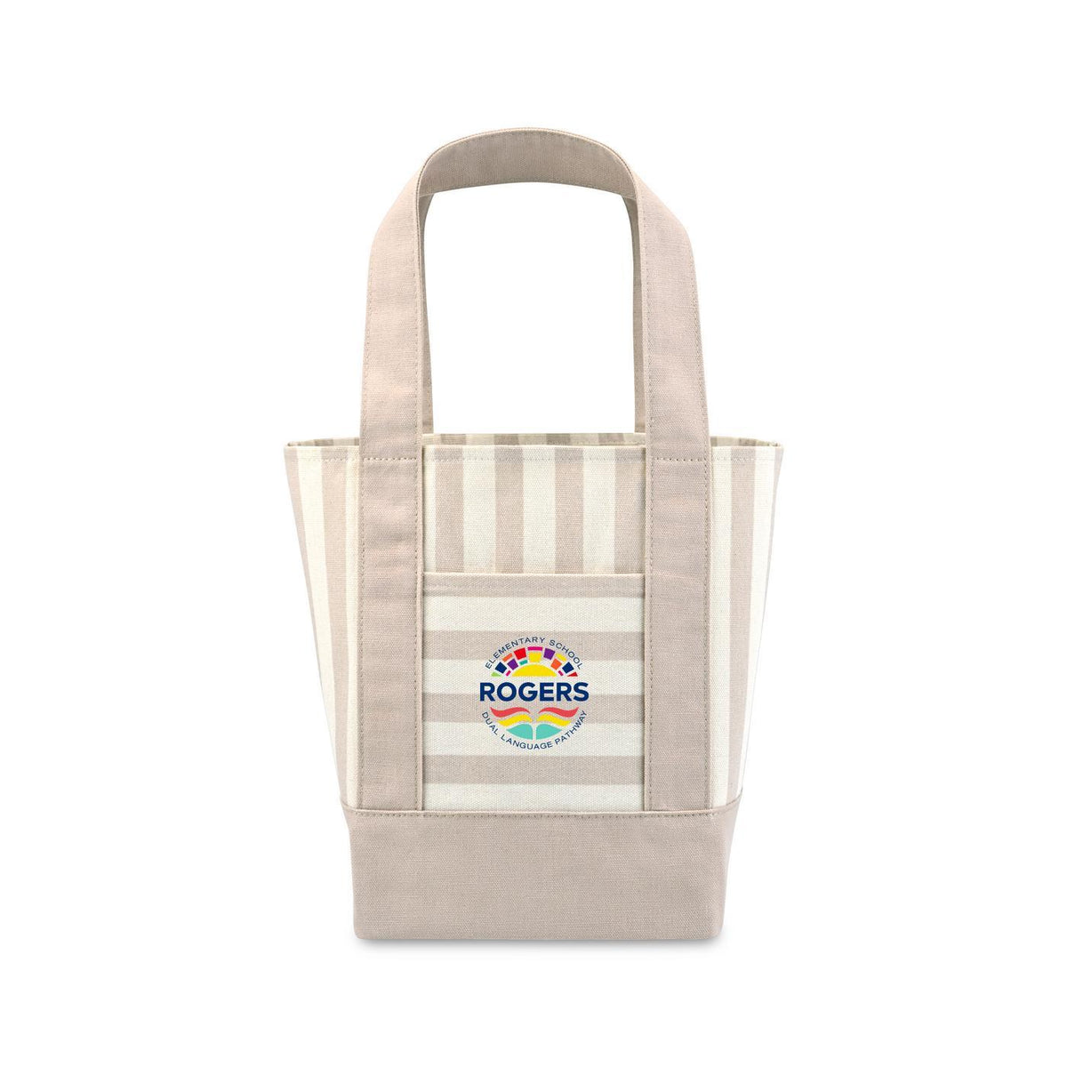 Mini Canvas Tote with Front Stash Pocket - Tan Stripe - View 1