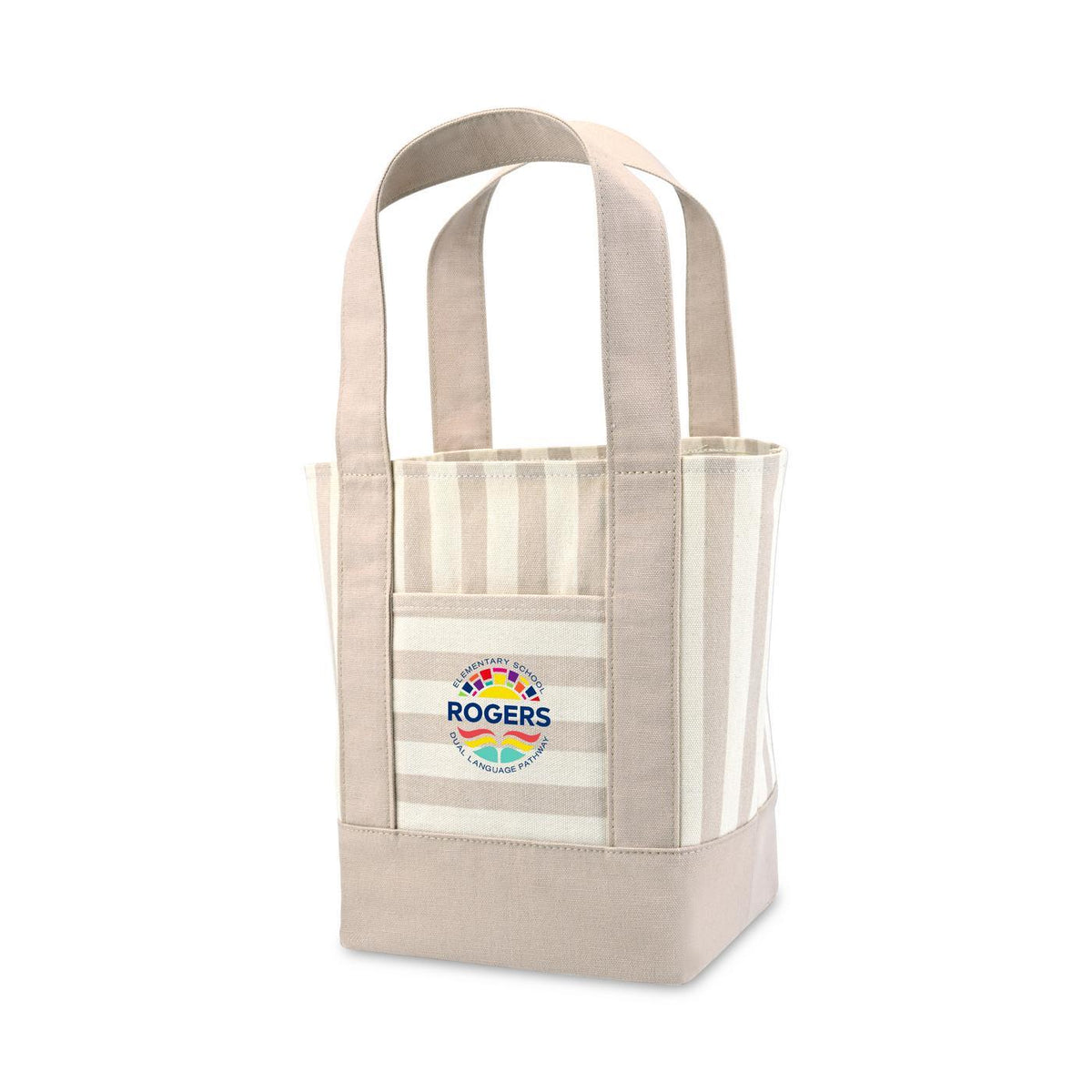 Mini Canvas Tote with Front Stash Pocket - Tan Stripe - View 2