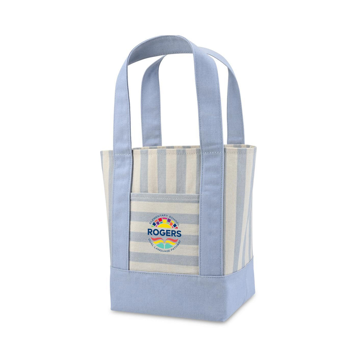 Mini Canvas Tote with Front Stash Pocket Transfer - Blue Stripe - View 2