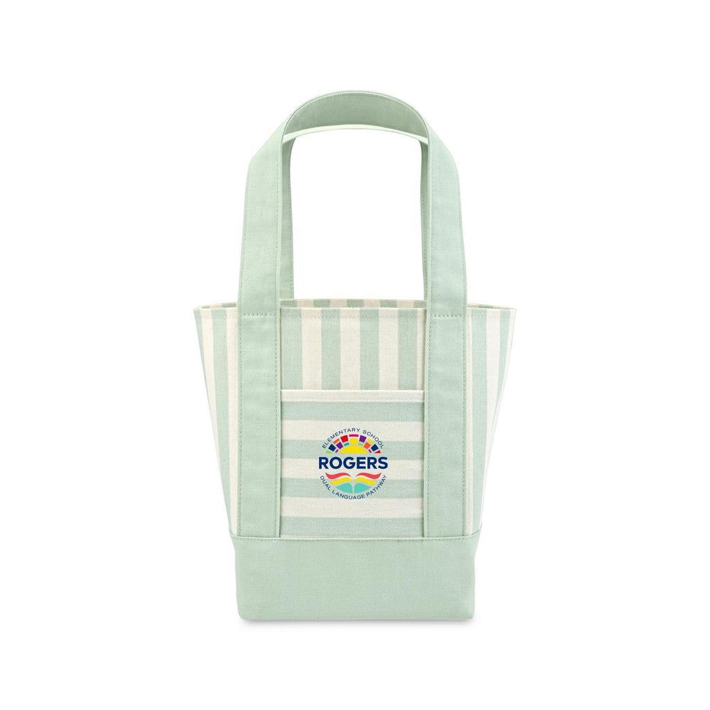 Mini Canvas Tote with Front Stash Pocket Transfer - Green Stripe - View 1