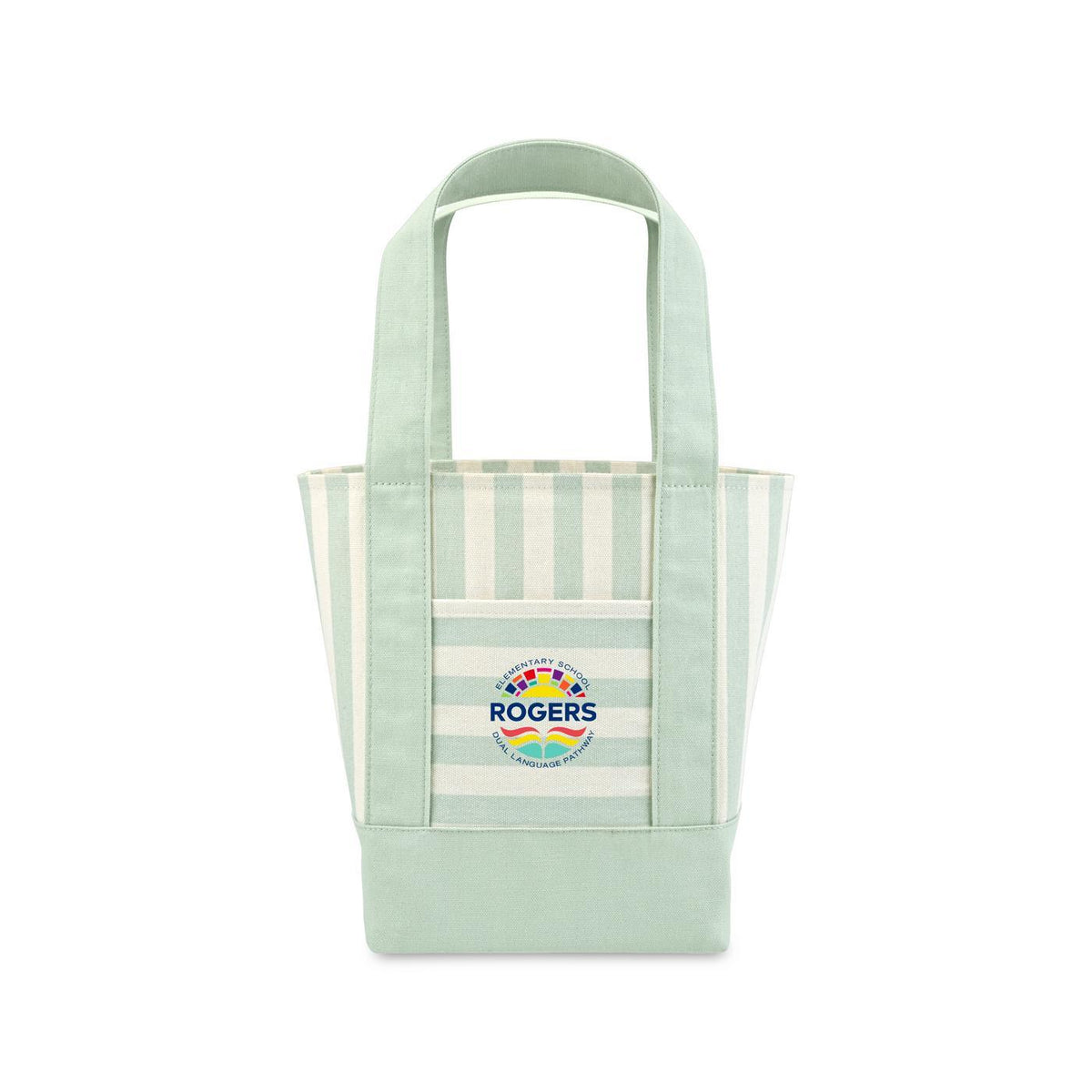 Mini Canvas Tote with Front Stash Pocket Transfer - Green Stripe - View 1