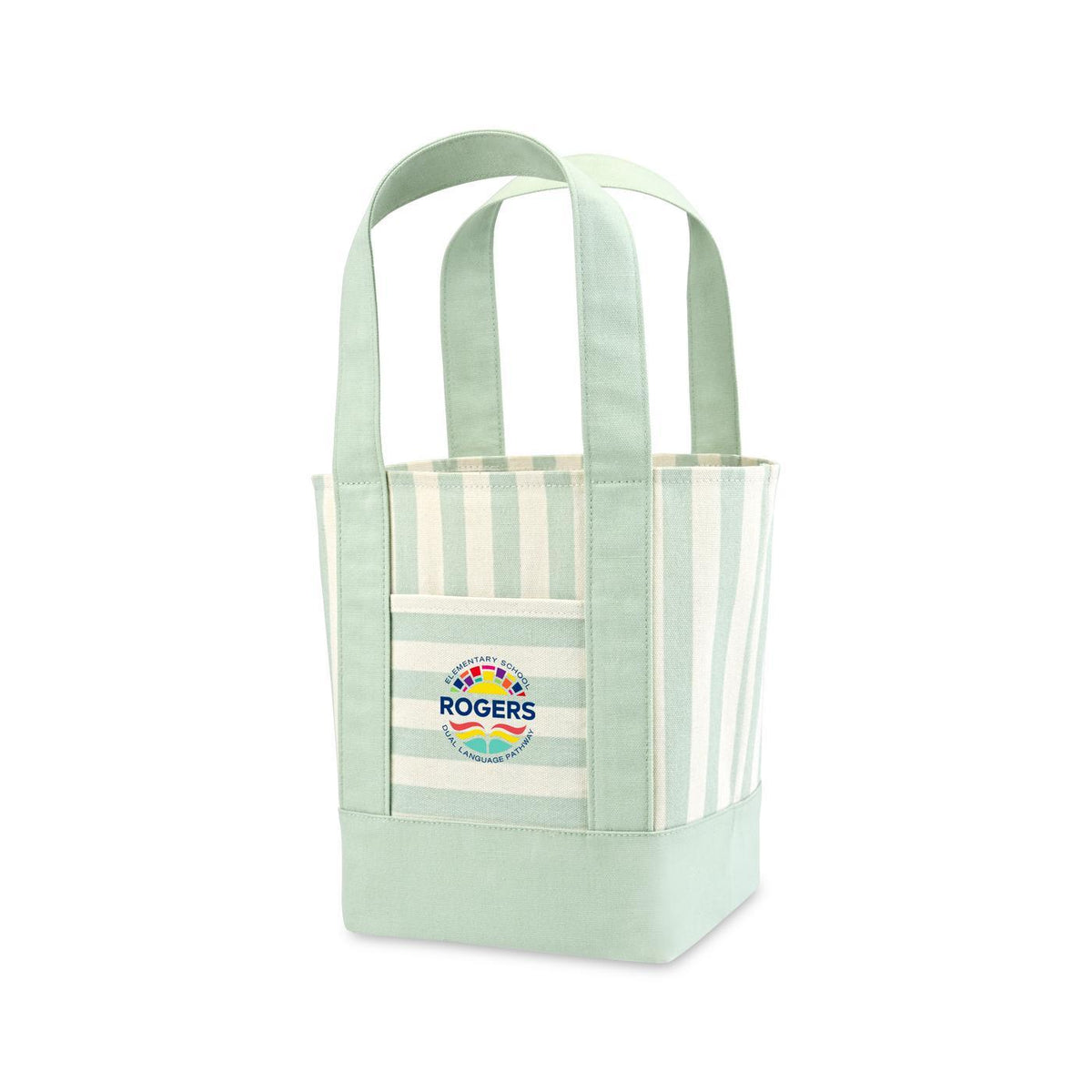Mini Canvas Tote with Front Stash Pocket Transfer - Green Stripe - View 2
