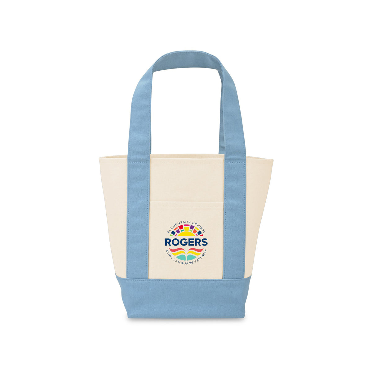 Mini Canvas Tote with Front Stash Pocket Transfer - Pastel Blue - View 1