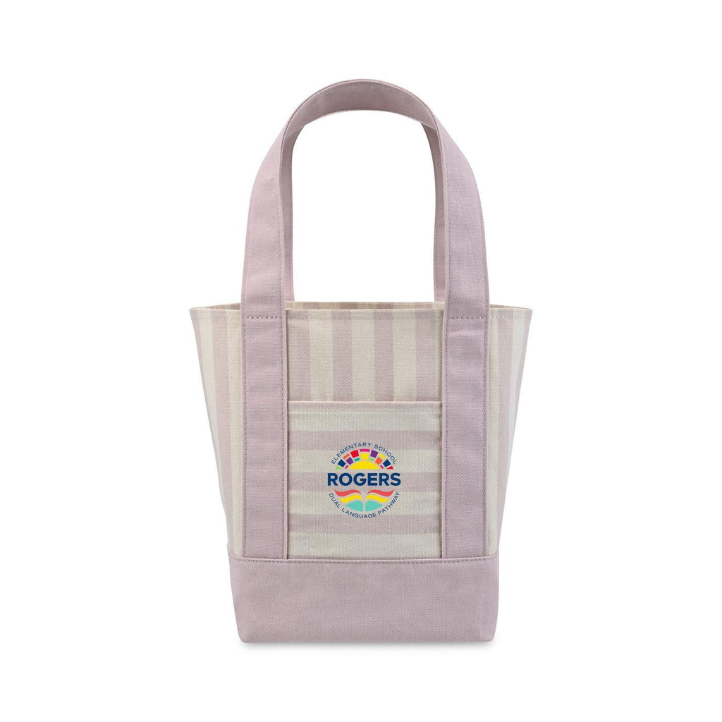 Mini Canvas Tote with Front Stash Pocket Transfer - Pink Stripe - View 1