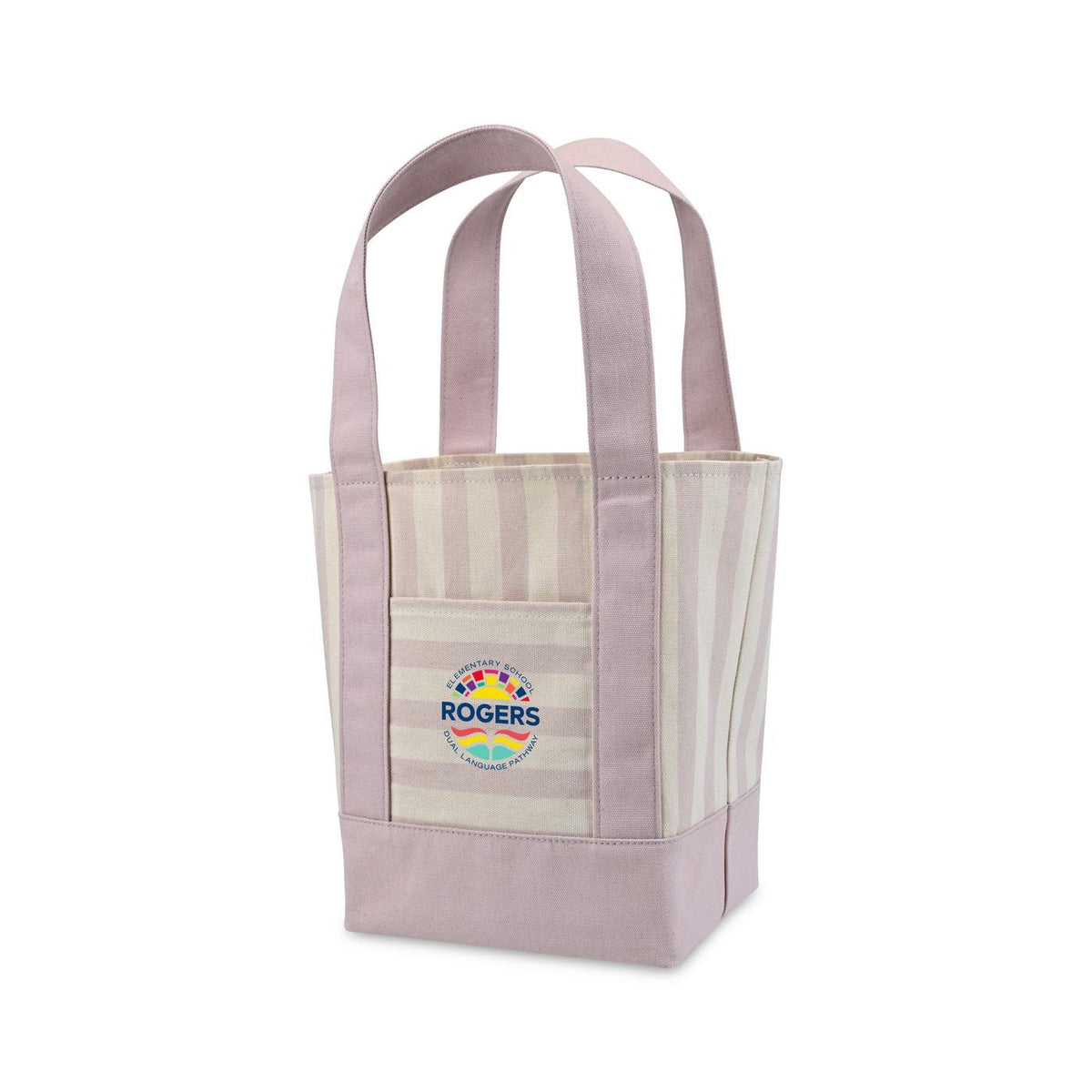 Mini Canvas Tote with Front Stash Pocket Transfer - Pink Stripe - View 2
