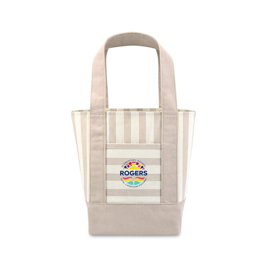 Mini Canvas Tote with Front Stash Pocket Transfer - Tan Stripe - View 1