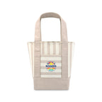 Mini Canvas Tote with Front Stash Pocket Transfer - Tan Stripe - View 1