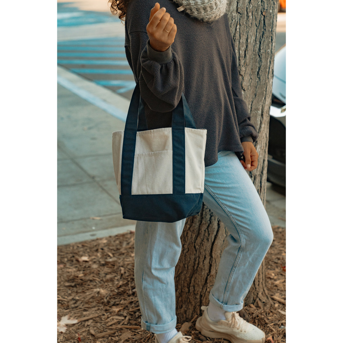 Mini Canvas Tote with Front Stash Pocket Transfer - True Navy - View 4
