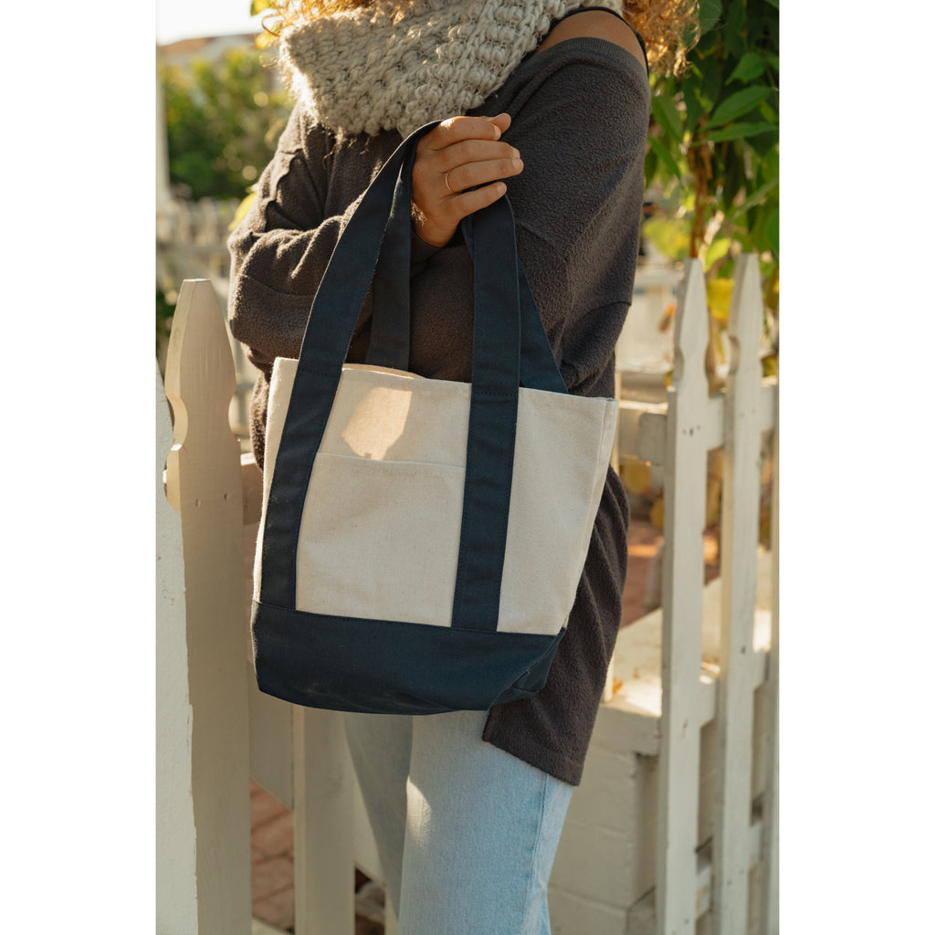 Mini Canvas Tote with Front Stash Pocket Transfer - True Navy - View 5