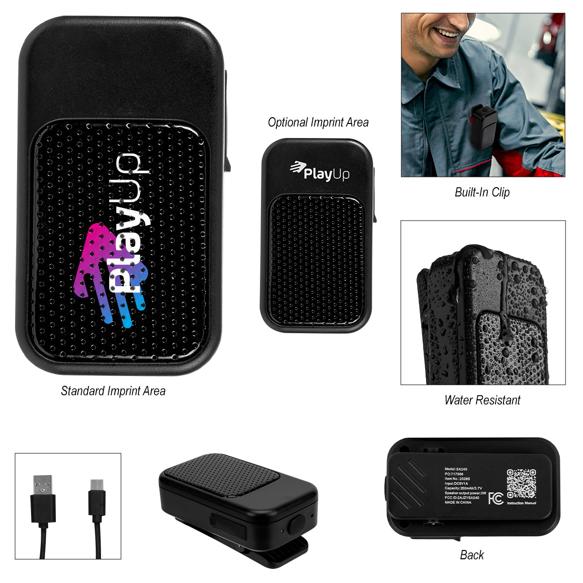 Mini Clip-On Speaker with Mesh Front Full Color - Clip-On Mini Mesh Front Speaker