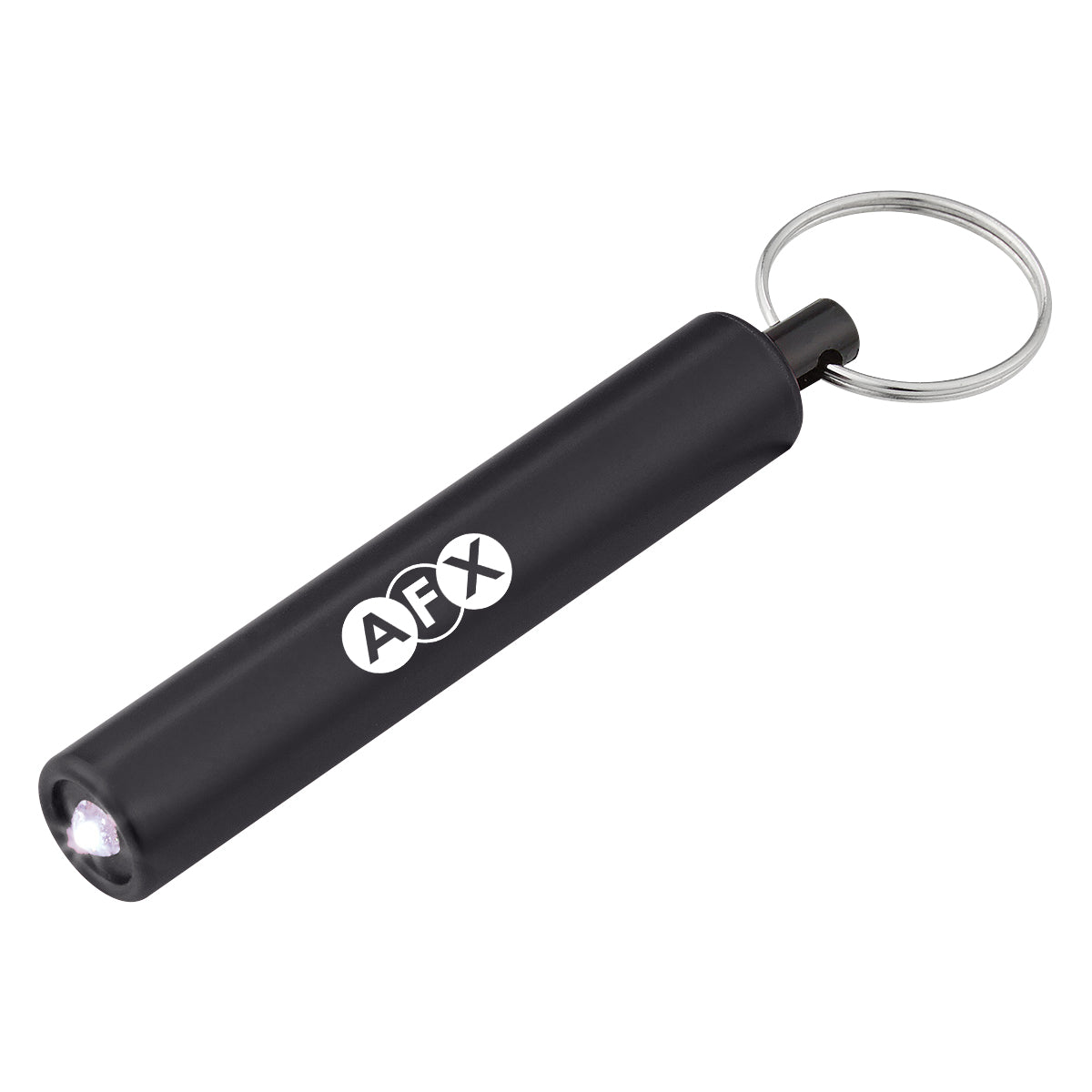 Mini Cylinder LED Flashlight on a Key Tag - Black - Pad Print