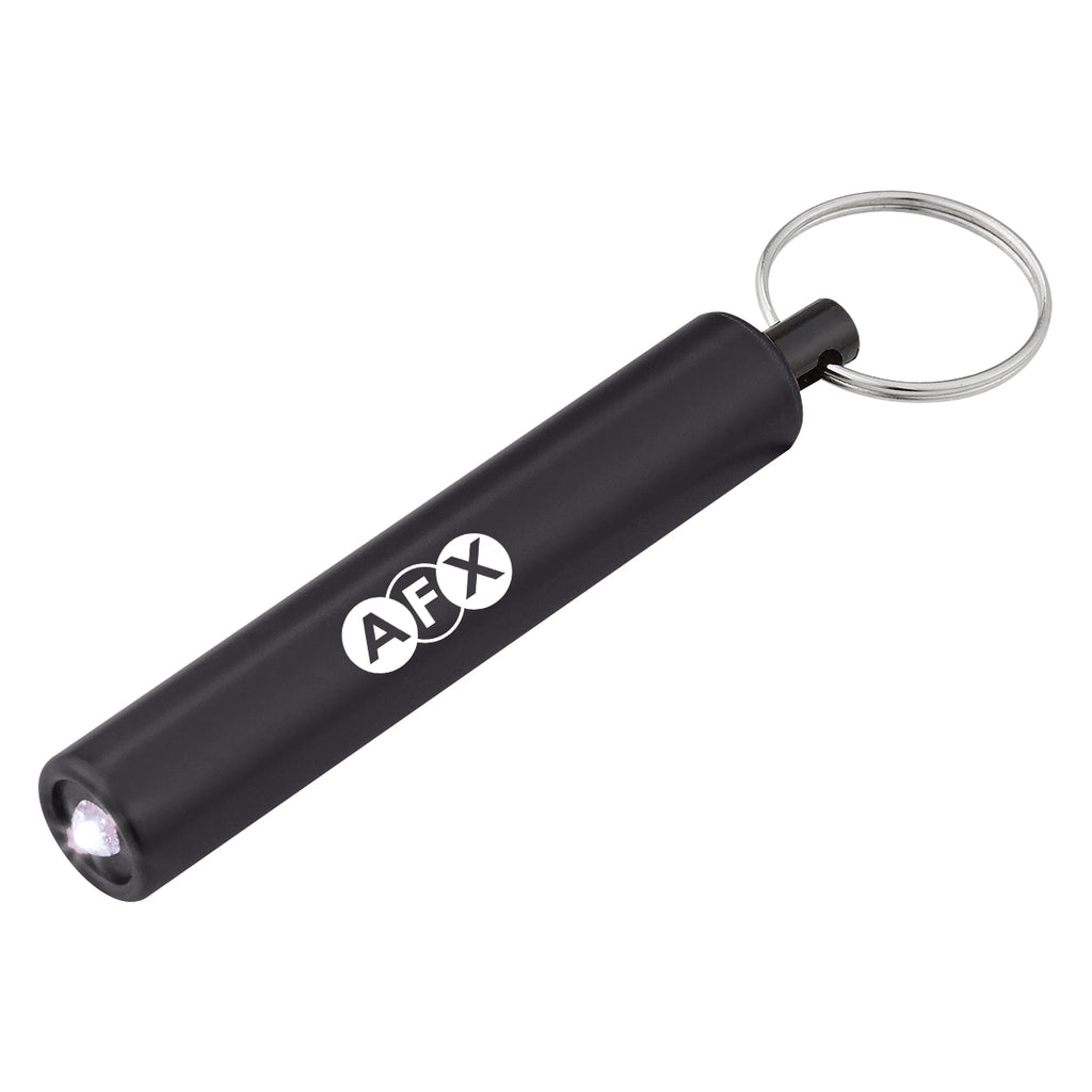 Mini Cylinder LED Flashlight on a Key Tag - Black - Pad Print