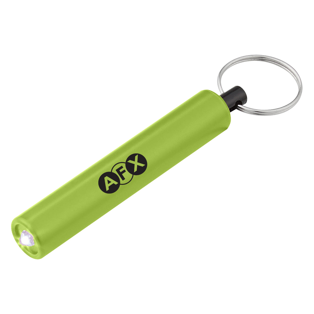 Mini Cylinder LED Flashlight on a Key Tag - Lime Green - Pad Print