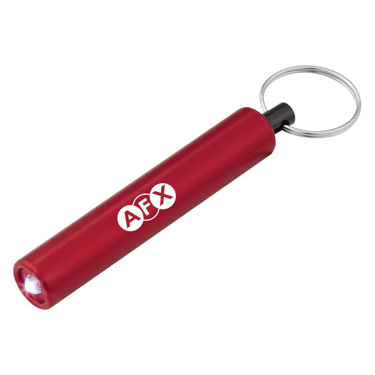 Mini Cylinder LED Flashlight on a Key Tag - Red - Pad Print