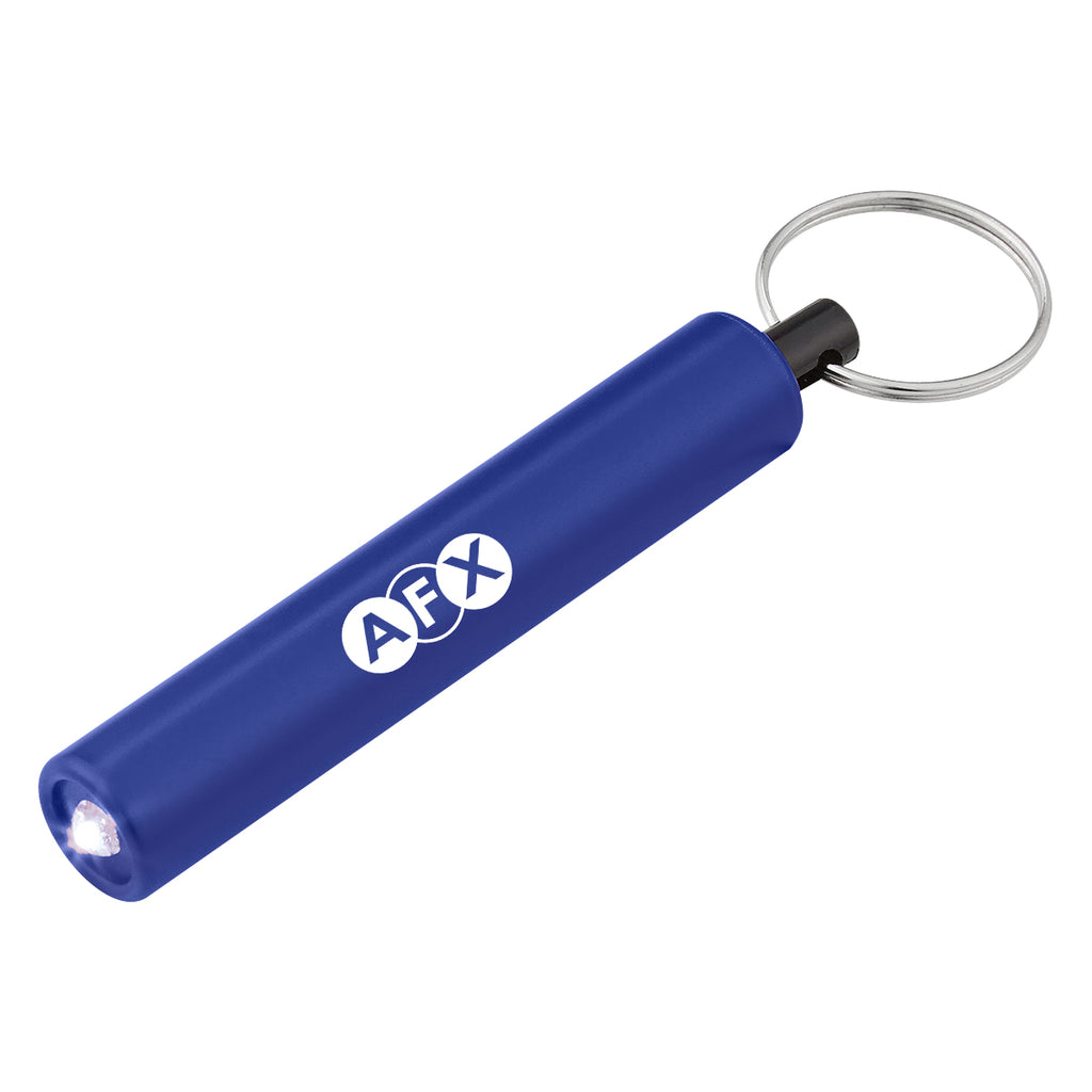 Mini Cylinder LED Flashlight on a Key Tag - Royal Blue - Pad Print