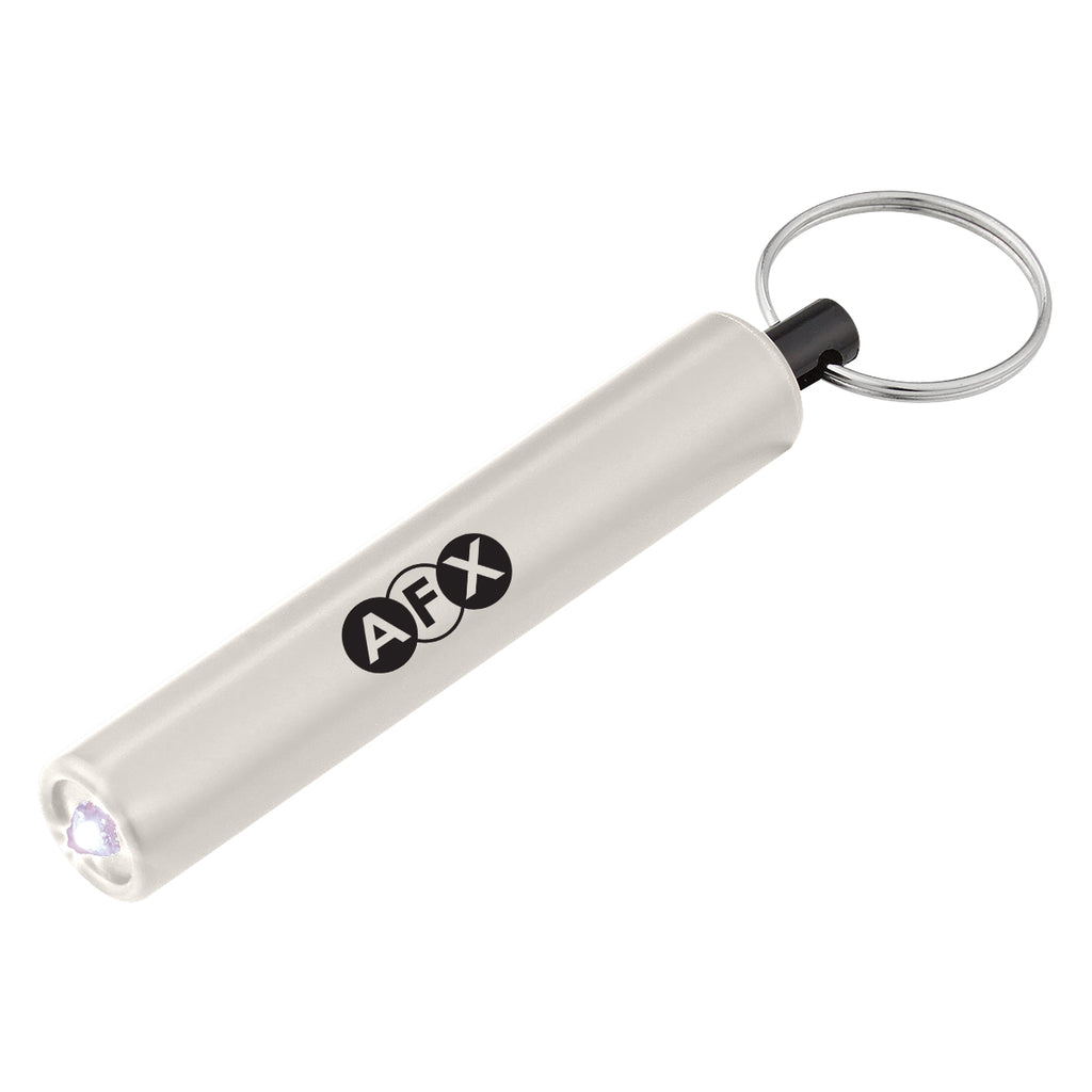 Mini Cylinder LED Flashlight on a Key Tag - Silver - Pad Print