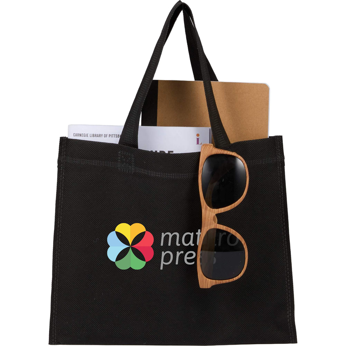 Mini Heat-Sealed Gift Tote, 8.25 x 9.8 Inches Full Color - Black - Propped