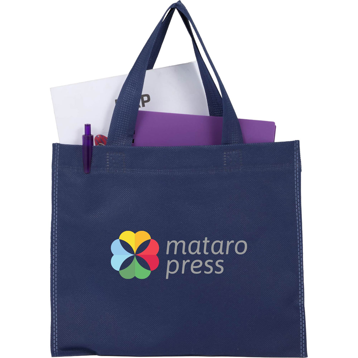 Mini Heat-Sealed Gift Tote, 8.25 x 9.8 Inches Full Color - Navy - Propped