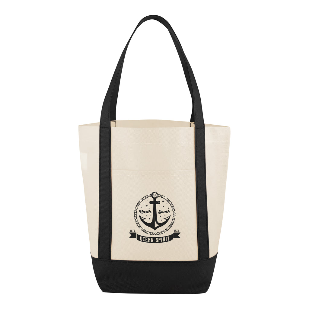 Mini Helm Shopper Tote Bag, Non-Woven - Natural with Black - Silk Screen