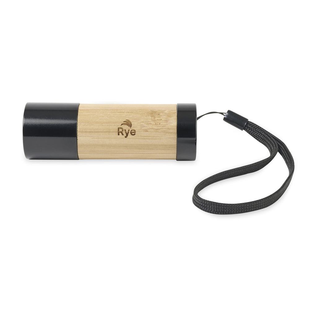 Mini LED Flashlight in Aluminum and Bamboo Laser Engraving - Black/Fresh Bamboo - View 2