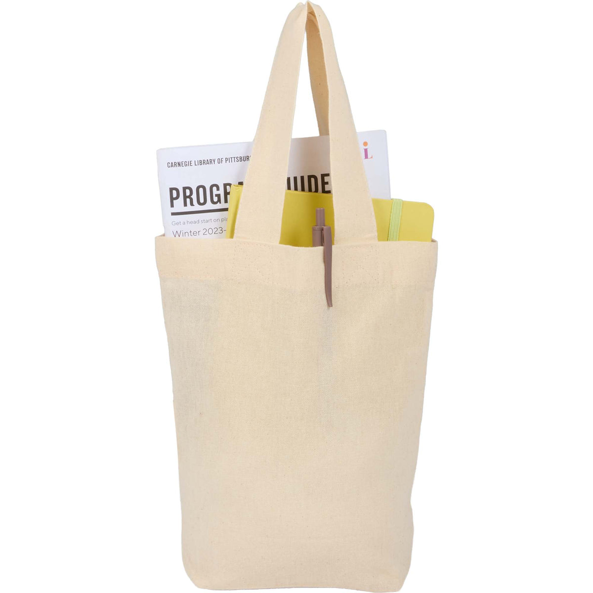 Mini Organic Cotton Tote, 4 oz Embroidery - Natural - Propped 2