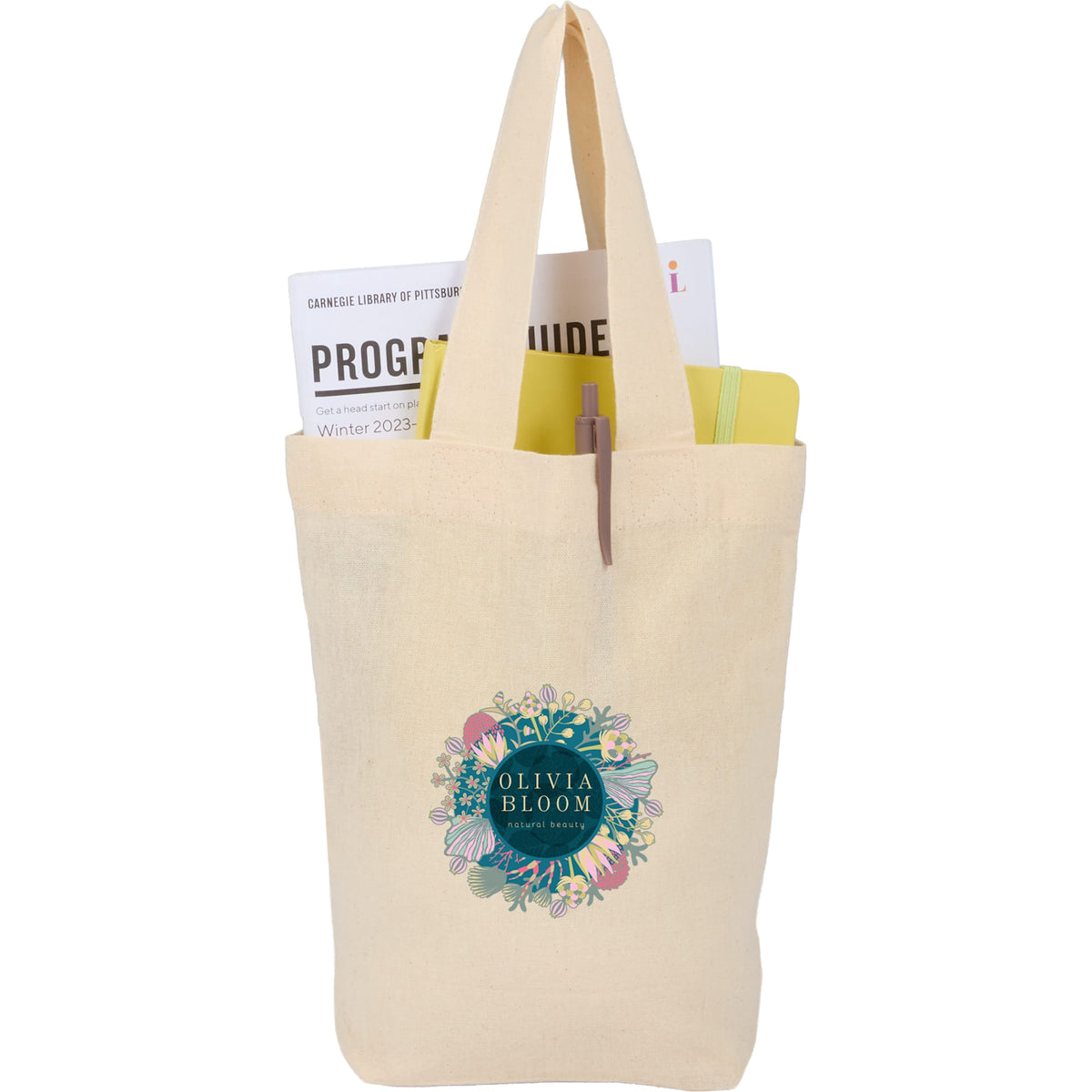 Mini Organic Cotton Tote, 4 oz Embroidery - Natural - Propped