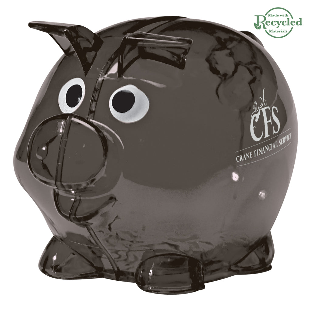 Mini Piggy Bank in Recycled Plastic - Charcoal - Pad Print