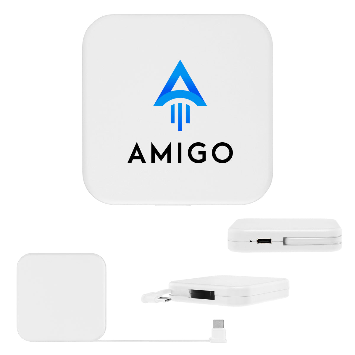 Mini Power Bank 1,200 mAh in Recycled ABS - White - Full Color
