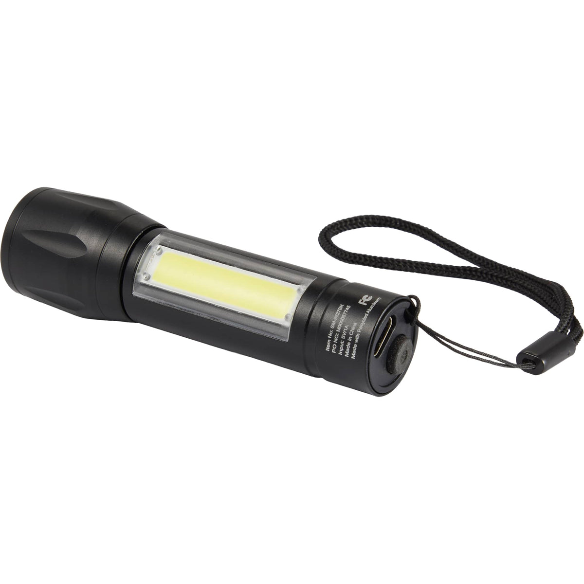 Mini Rechargeable Flashlight with Side Light, 50 Lumens - Black - Back 2