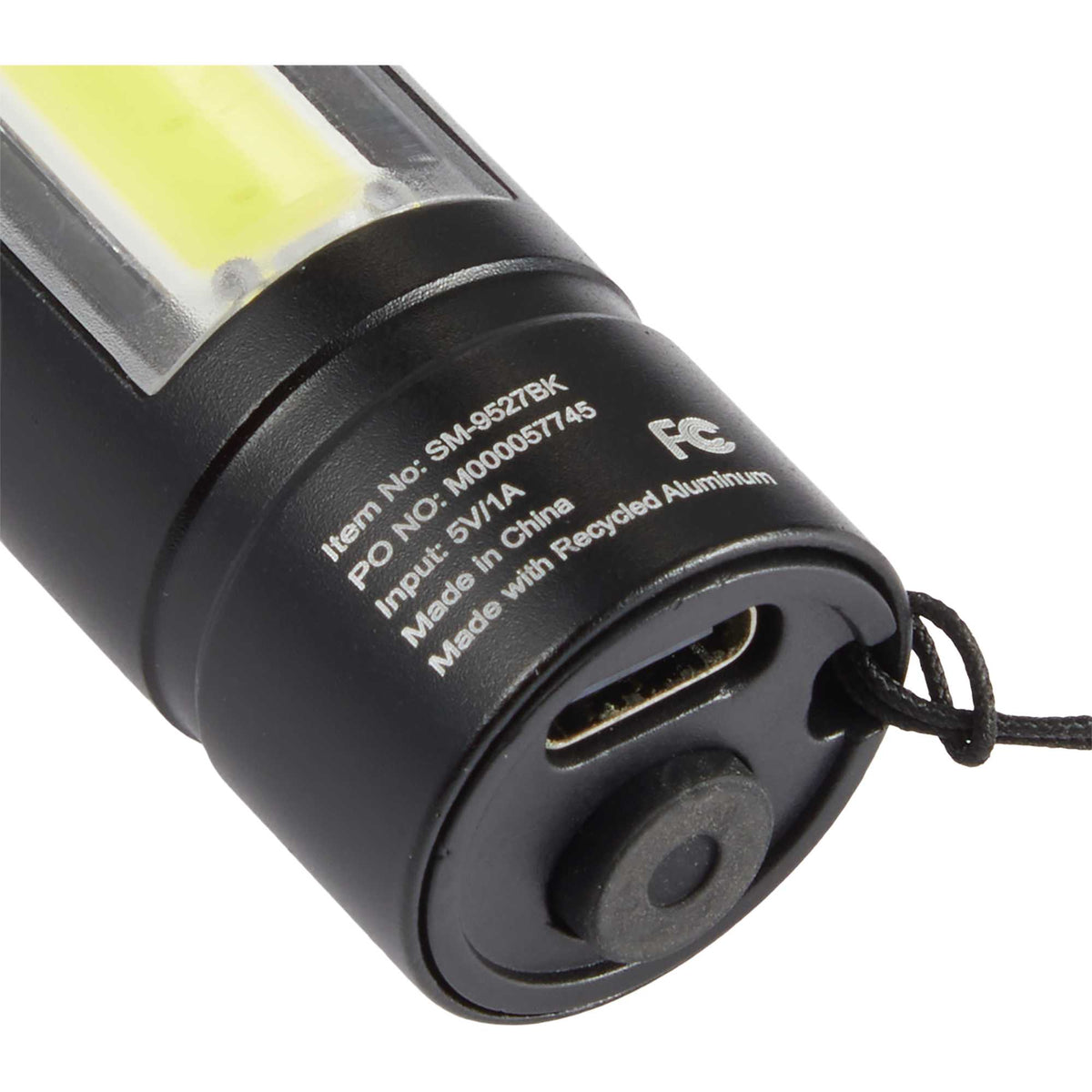 Mini Rechargeable Flashlight with Side Light, 50 Lumens - Black - Detail