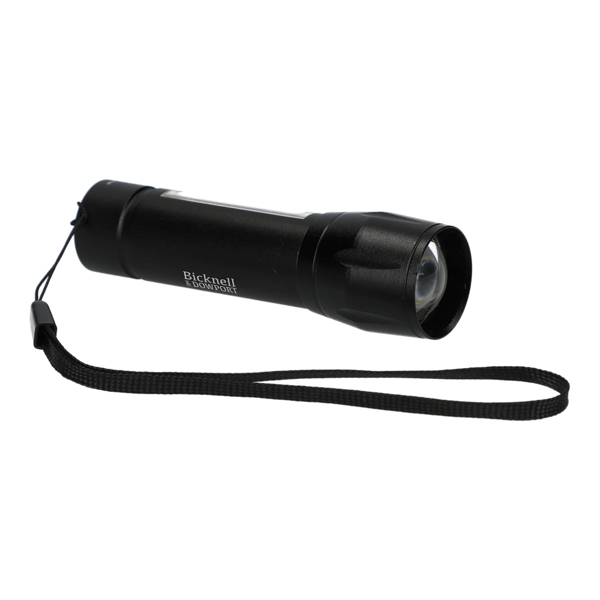 Mini Rechargeable Flashlight with Side Light, 50 Lumens - Black - Right Angle