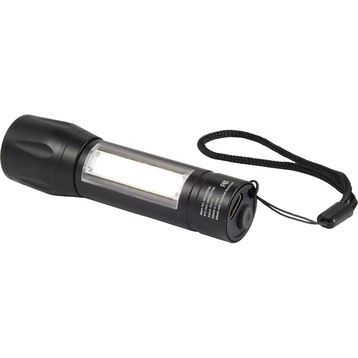 Mini Rechargeable Flashlight with Side Light, 50 Lumens Laser Engraving - Black - Back 3
