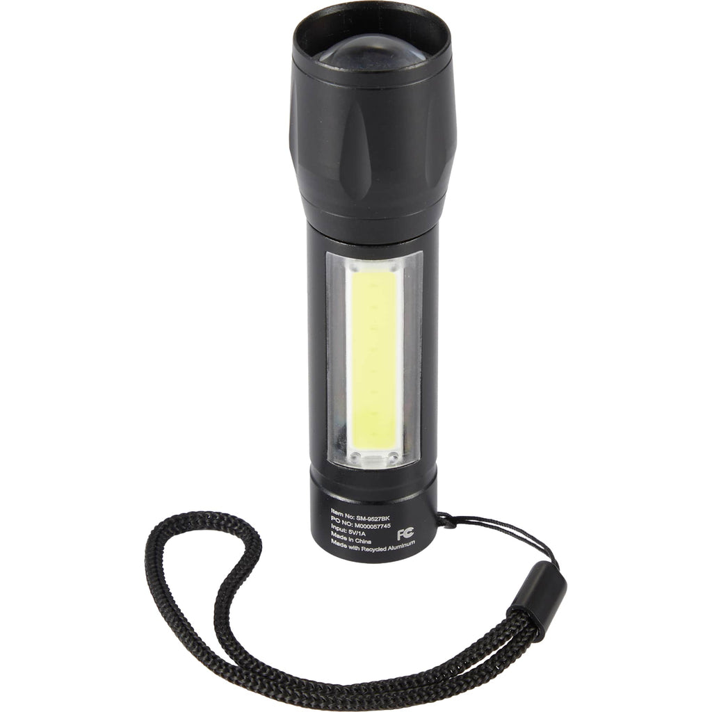 Mini Rechargeable Flashlight with Side Light, 50 Lumens Laser Engraving - Black - Back