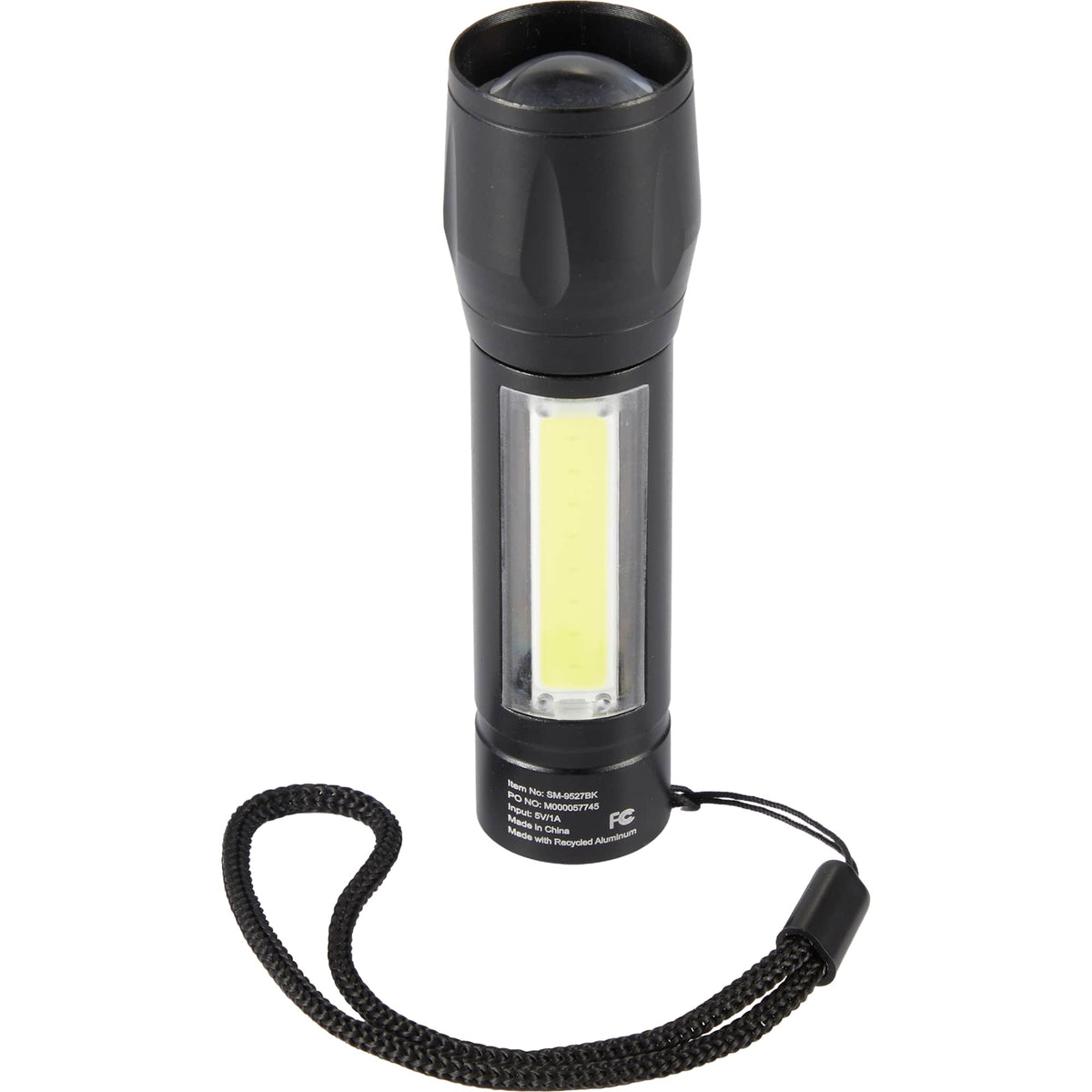 Mini Rechargeable Flashlight with Side Light, 50 Lumens Laser Engraving - Black - Back