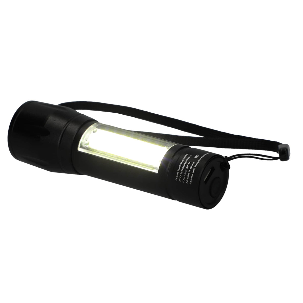 Mini Rechargeable Flashlight with Side Light, 50 Lumens Laser Engraving - Black - Left Angle