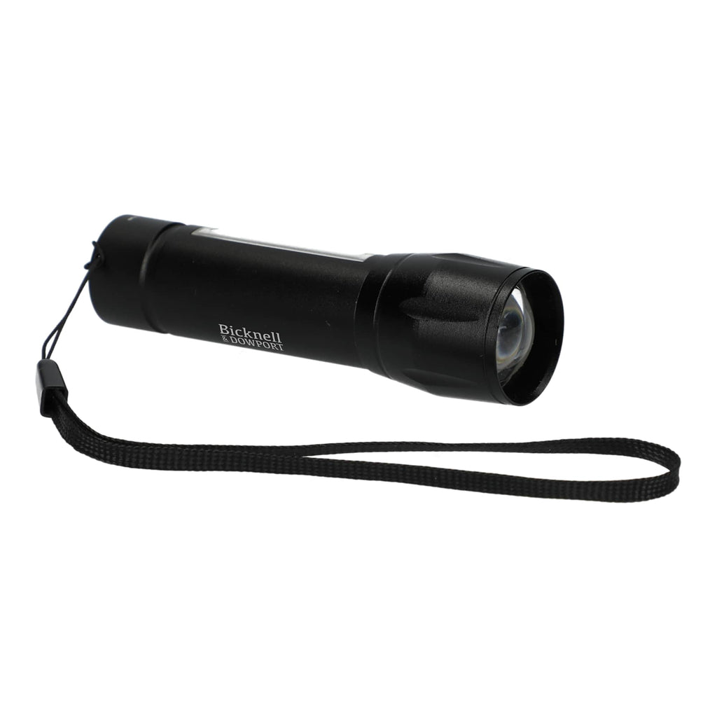 Mini Rechargeable Flashlight with Side Light, 50 Lumens Laser Engraving - Black - Right Angle