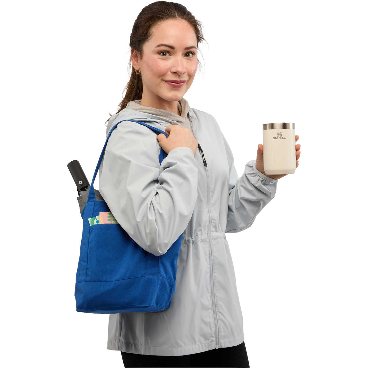 Mini Recycled Canvas Shopper with Front Pocket, 6 oz - Blue - Scale