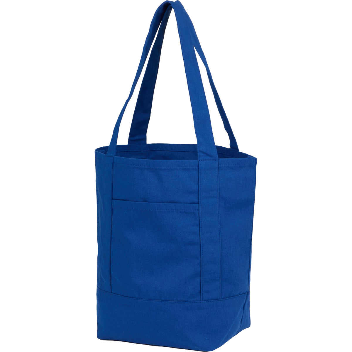 Mini Recycled Canvas Shopper with Front Pocket, 6 oz Embroidery - Blue - Left Angle
