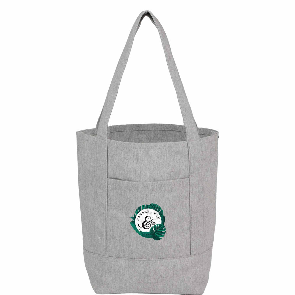 Mini Recycled Canvas Shopper with Front Pocket, 6 oz Embroidery - Gray - Front