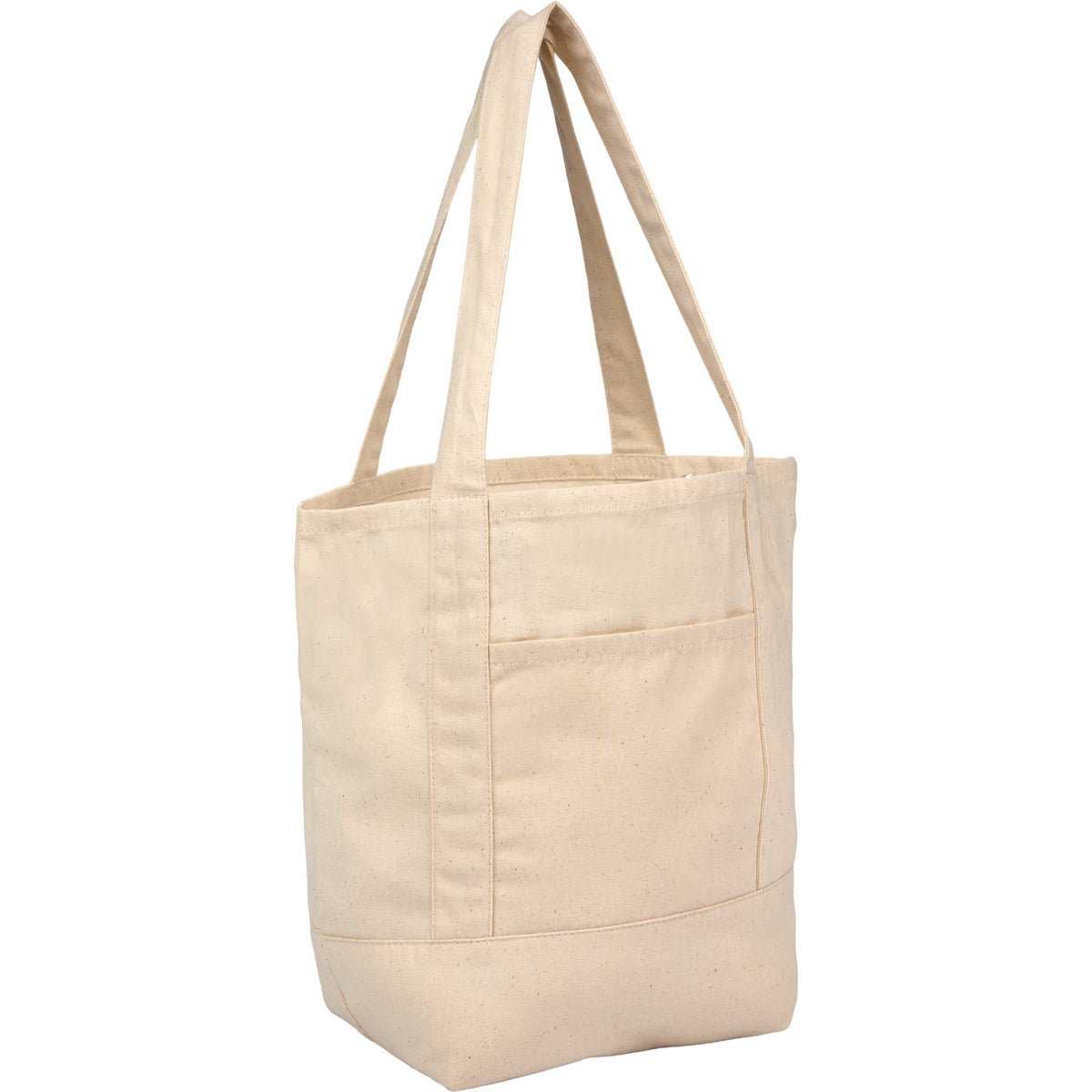 Mini Recycled Canvas Shopper with Front Pocket, 6 oz Embroidery - Natural - Right Angle