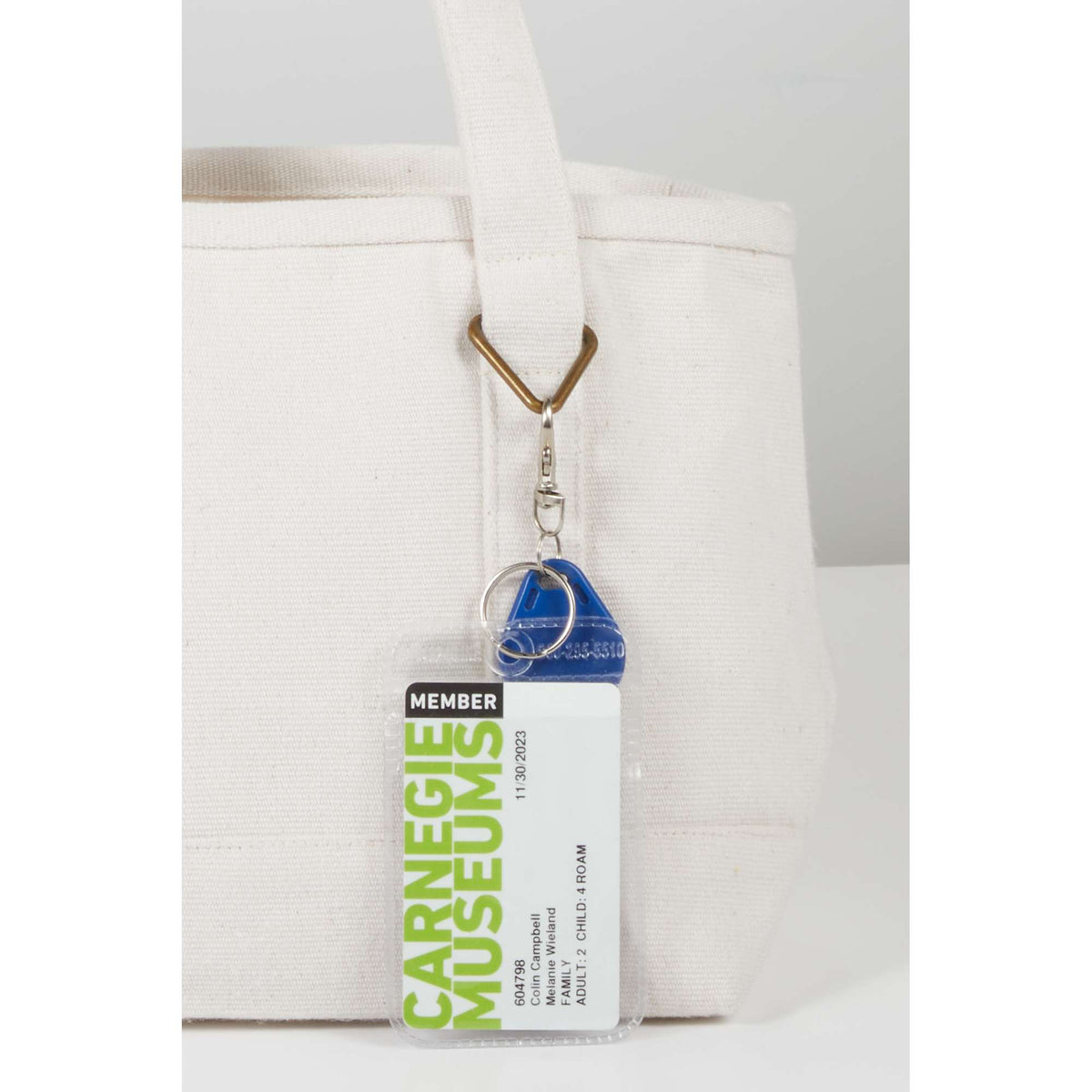 Mini Recycled Canvas Souvenir Tote with Brass Ring, 15 oz Transfer - Natural - Detail