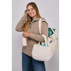 Mini Recycled Canvas Souvenir Tote with Brass Ring, 15 oz Transfer - Natural - On Model